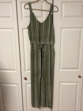 Derek Heart Olive Green Striped Sleeveless Jumpsuit